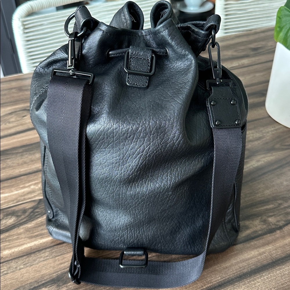 L.A.M.B. Black Leather Bucket Backpack - Picture 4 of 14